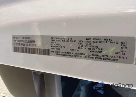 2020 Ram Promaster 1500 Low Roof 136 Wb from USA, damaged, VIN 3C6TRVAGXLE138255